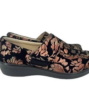Alegria Lauryn LAU-557 Floral Metallic Slip On Shoes 10.5 41 41W Black Gold Wide